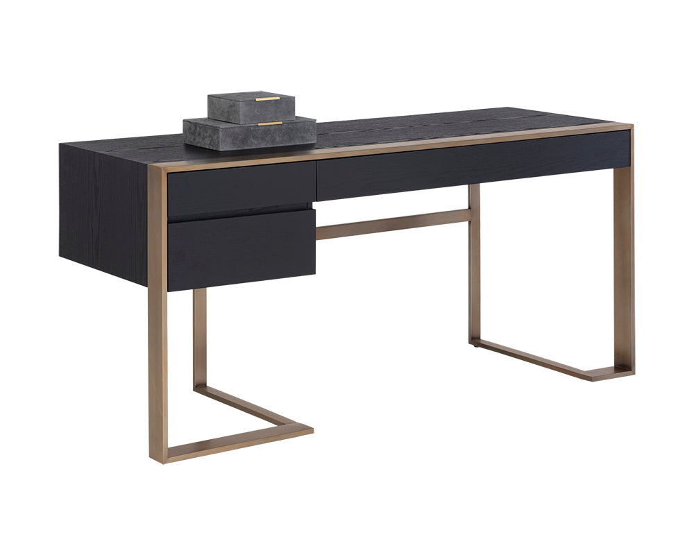 Dalton Desk - Antique Brass - Black