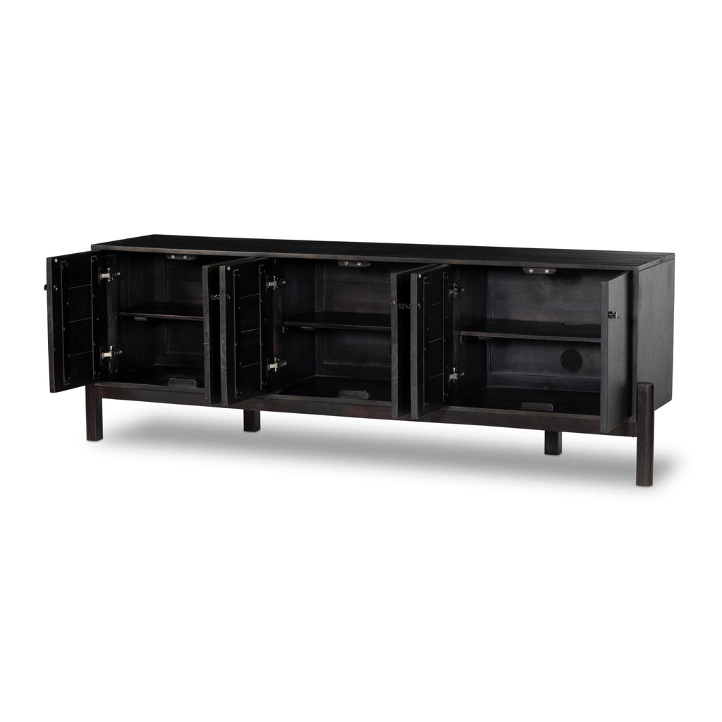 Reza Media Console-Worn Black Parawood by Four Hands