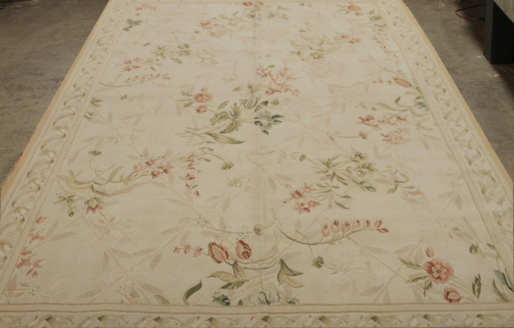 Rug & Kilim's Custom Transitional Cream And Pink Wool Floral Rug