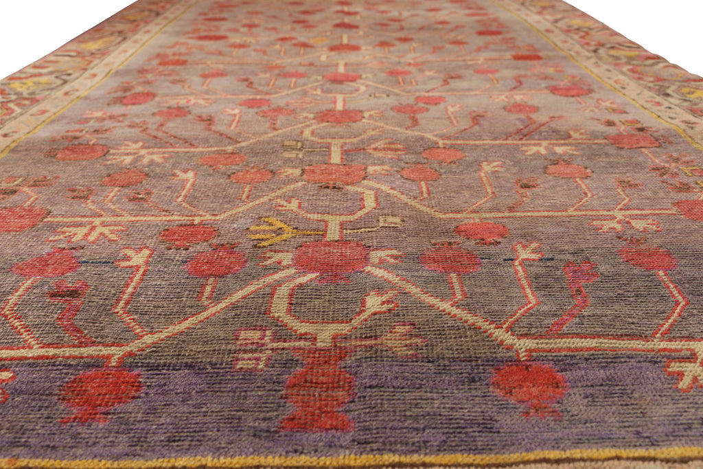 Antique Khotan Rug Blue And Red Geometric Pomegranate Pattern