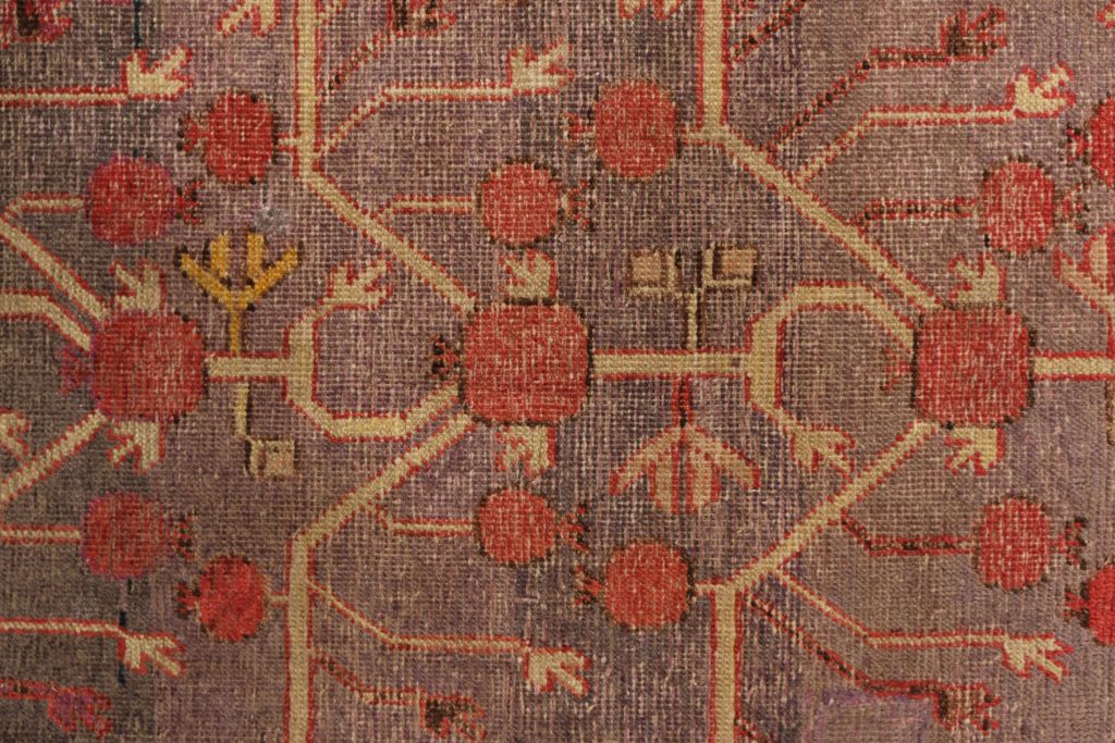 Antique Khotan Rug Blue And Red Geometric Pomegranate Pattern