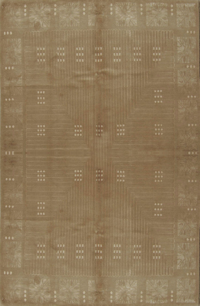 Rug & Kilim's Contemporary Art Deco Geometric Beige Brown Wool And Silk Custom Rug “ Maze