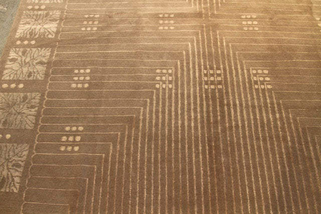 Rug & Kilim's Contemporary Art Deco Geometric Beige Brown Wool And Silk Custom Rug “ Maze