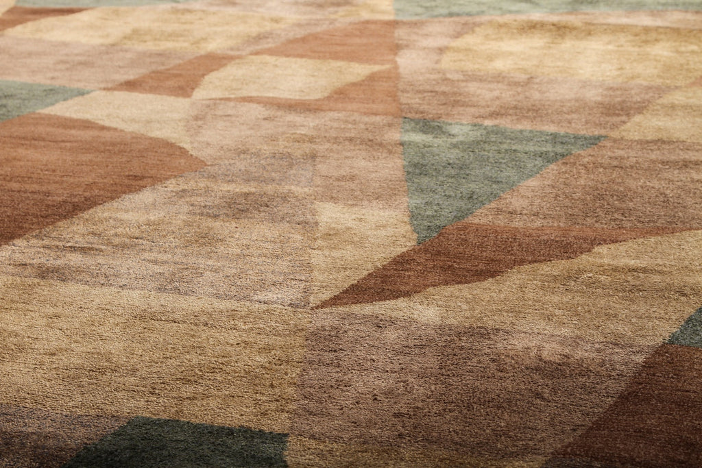 Rug & Kilim's Custom Modern Geometric Beige Brown And Blue Wool And Silk Rug - "Nargis"