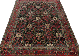 Antique Persian Rug In Black With Red Floral Patterns “ By Rug & Kilim