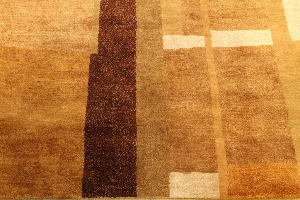 Rug & Kilim's Custom Cubist Geometric Beige Brown Wool And Silk Rug 11549