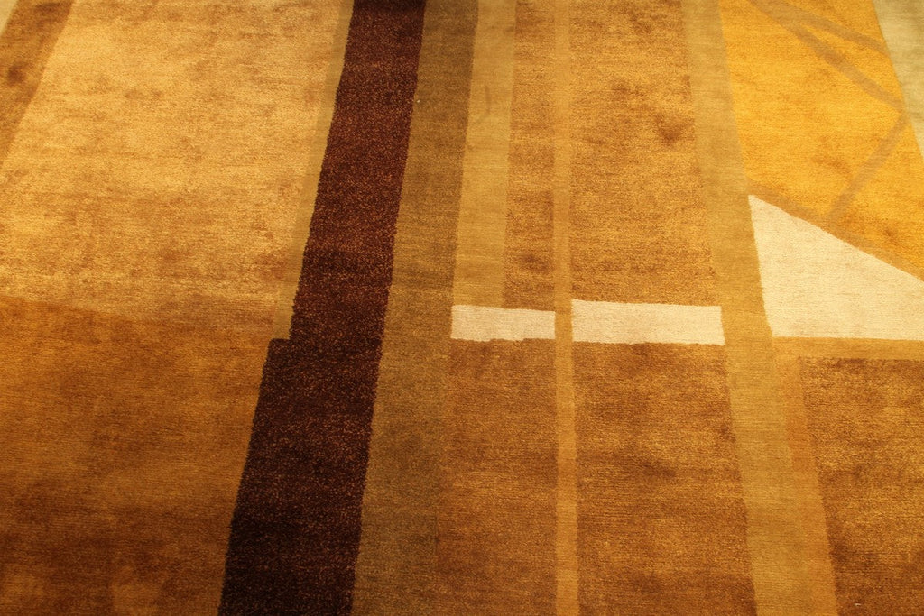 Rug & Kilim's Custom Cubist Geometric Beige Brown Wool And Silk Rug 11549