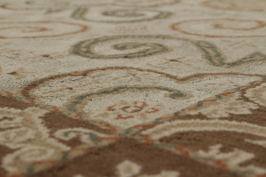 Rug & Kilim's Custom Transitional Beige Brown And Blue Wool And Silk Rug - "Cartagena"