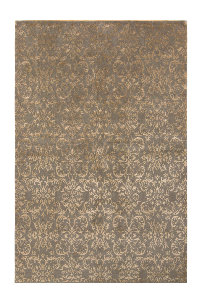 Rug & Kilim's European Style Rug In Beige-Gold And Green Arabesque Pattern