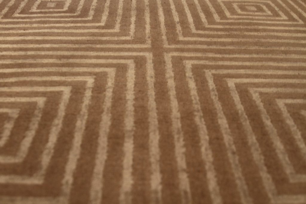 Rug & Kilim's Custom Contemporary Geometric Beige Brown Wool And Silk Rug “ Dorian 11723