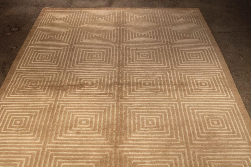 Rug & Kilim's Custom Contemporary Geometric Beige Brown Wool And Silk Rug “ Dorian 11723