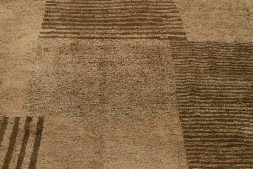 Rug & Kilim's Custom Modern Geometric Beige Brown Wool And Silk Rug - "Cubism"