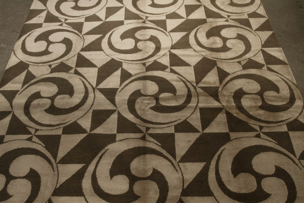 Rug & Kilim's Modern Geometric Beige Brown Wool And Silk Custom Rug “ Kaleidoscope 11758