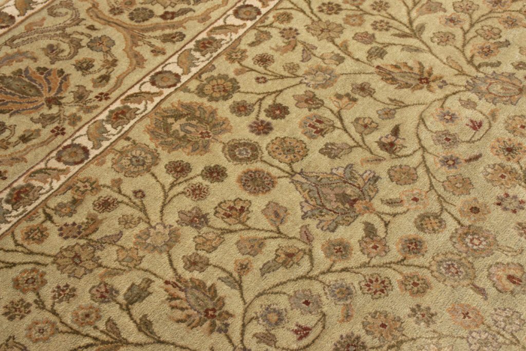 Rug & Kilim's Tabriz Style Rug In All Over Green, Beige-Brown Floral Pattern