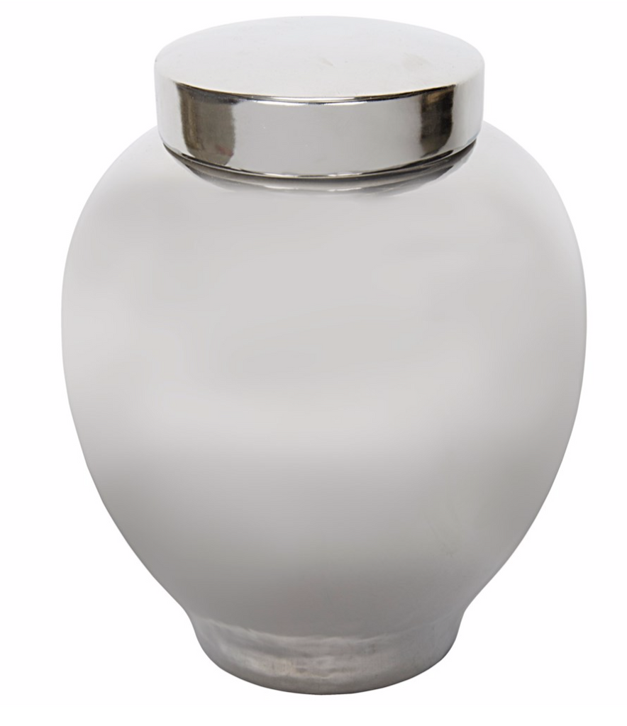 120 Ceramic Vase with Lid, Silver Finish