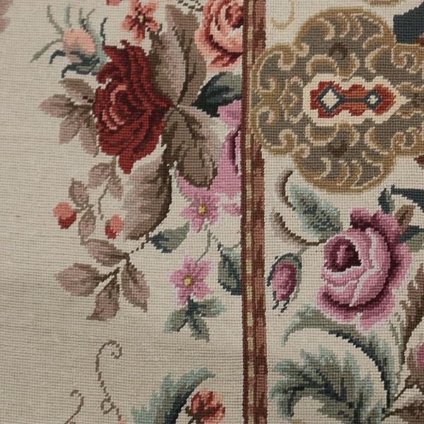 Rug & Kilim's Needlepoint Cream Pink And Green Wool Floral Rug