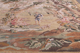 Rug & Kilim's European Pictorial Beige Brown Green And Pink Wool Tapestry