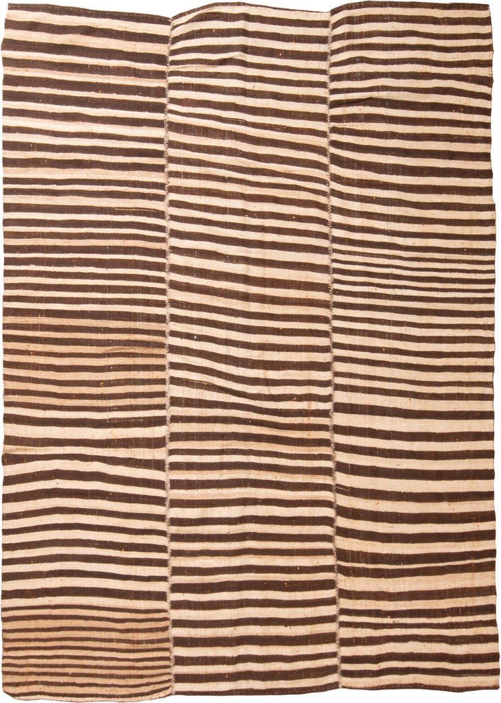 Vintage Geometric Striped Beige Brown Wool Persian Kilim Rug 12282