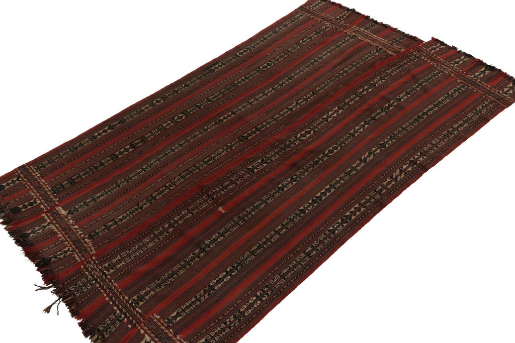 1920S Antique Russian Tribal Kilim In Rich Red & Brown Geometric Pattern