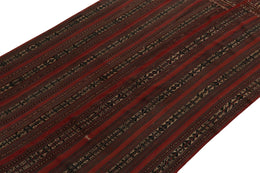 1920S Antique Russian Tribal Kilim In Rich Red & Brown Geometric Pattern