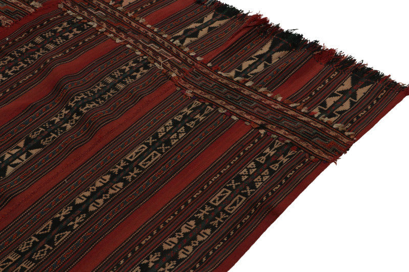 1920S Antique Russian Tribal Kilim In Rich Red & Brown Geometric Pattern