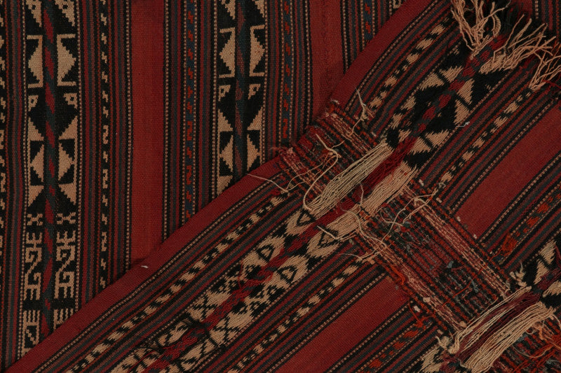 1920S Antique Russian Tribal Kilim In Rich Red & Brown Geometric Pattern