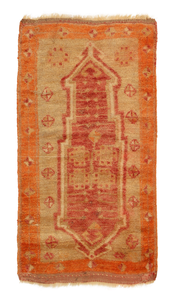 Vintage Oushak Traditional Beige And Red Wool Rug