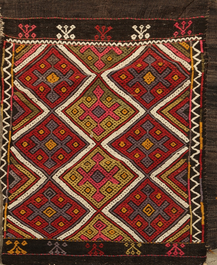 Antique Saddle Style Geometric Brown Red And Multicolor Wool Rug
