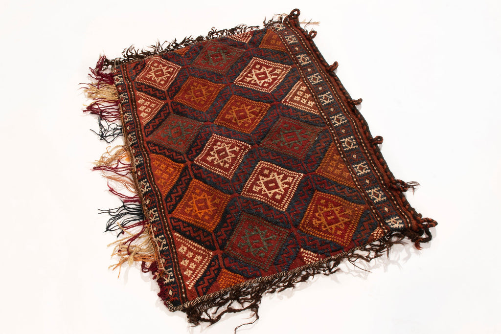 Antique Geometric Beige Brown Blue And Red Wool Kilim Rug 12768