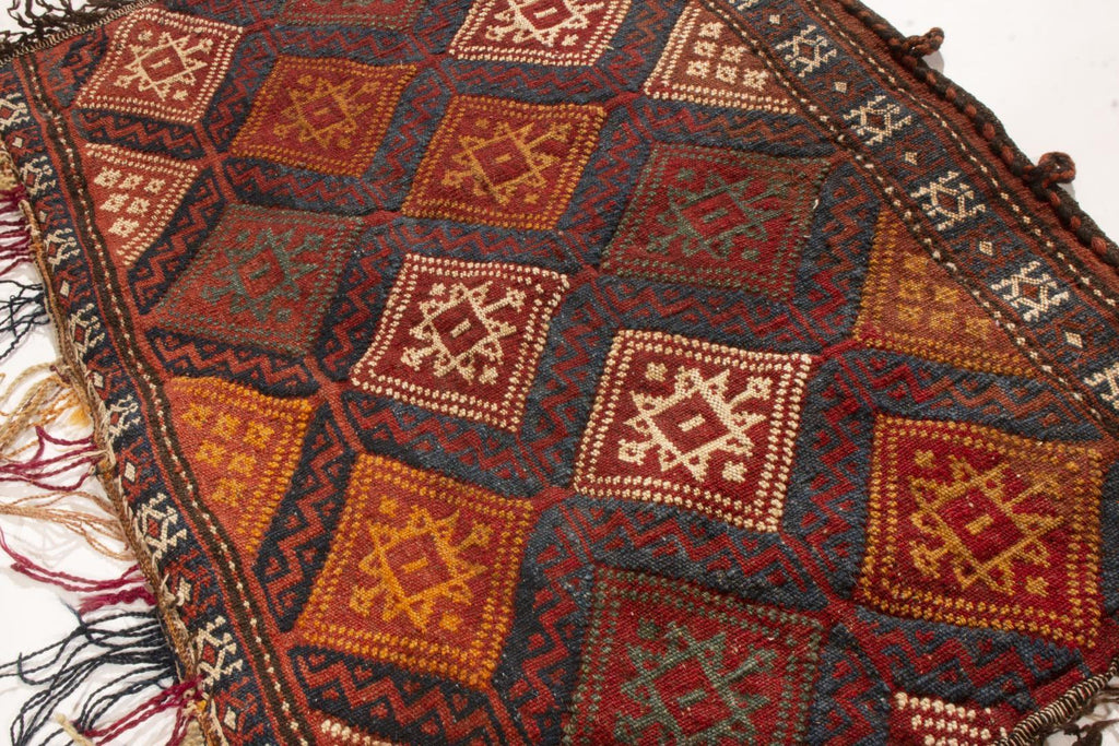 Antique Geometric Beige Brown Blue And Red Wool Kilim Rug 12768