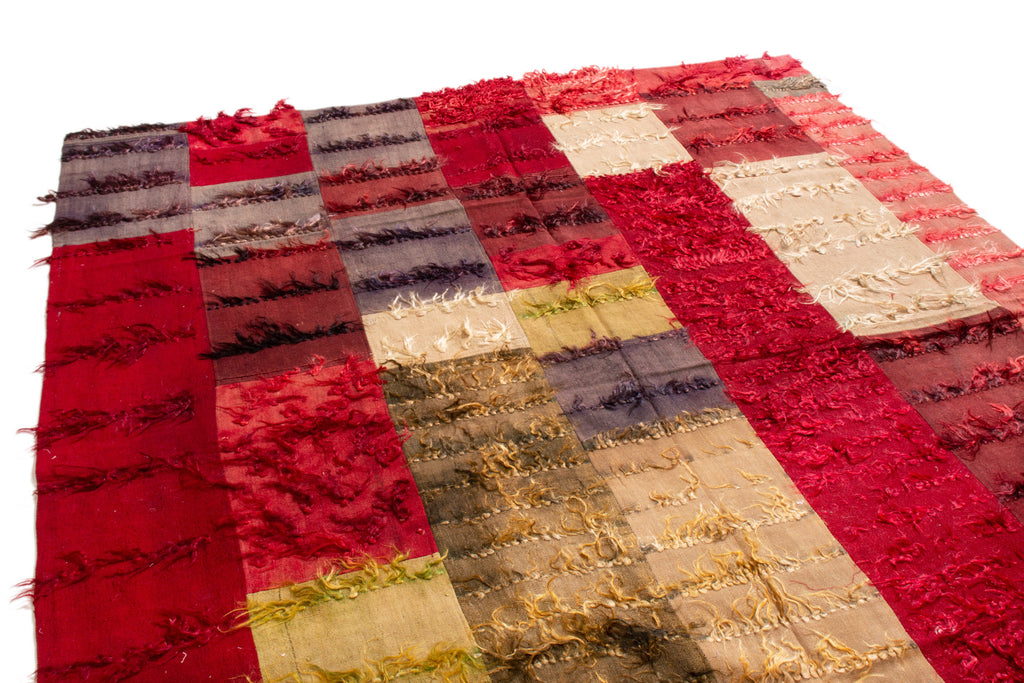 Vintage Mid Century Tulu Red And Multicolor Wool Rug