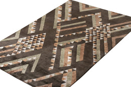 Rug & Kilim's Scandinavian Rug In Brown Geometric Pattern