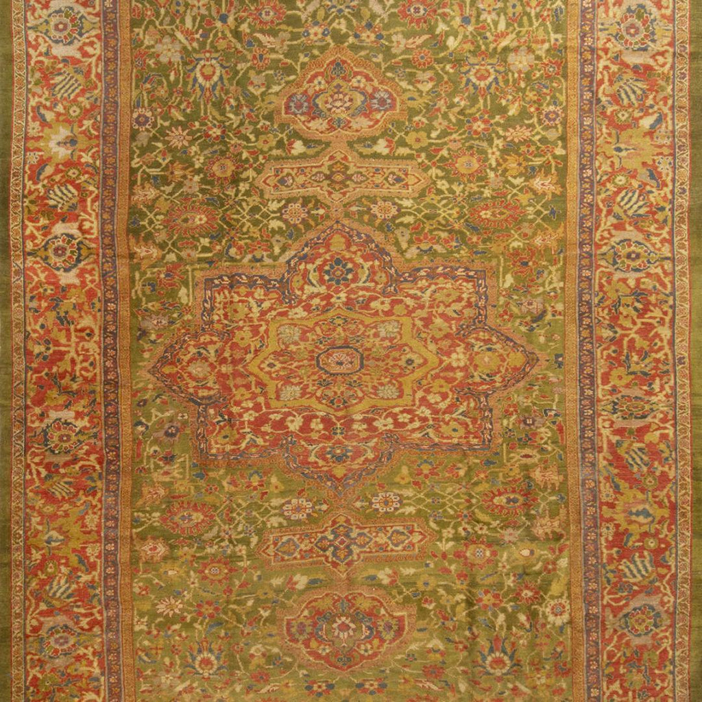 Antique Sultanabad Geometric Floral Red And Green Wool Rug