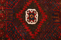 Vintage Green And Red Persian Geometric Wool Rug