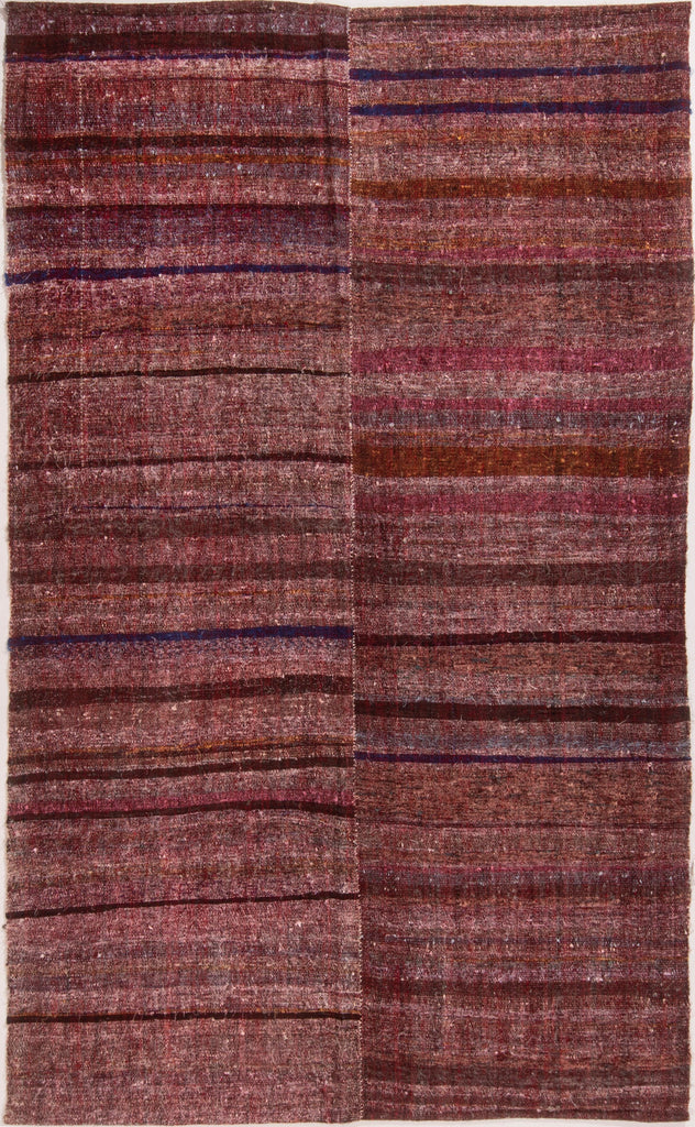 Vintage Paneled Kilim In Purple, Blue And Brown Stripe Patterns