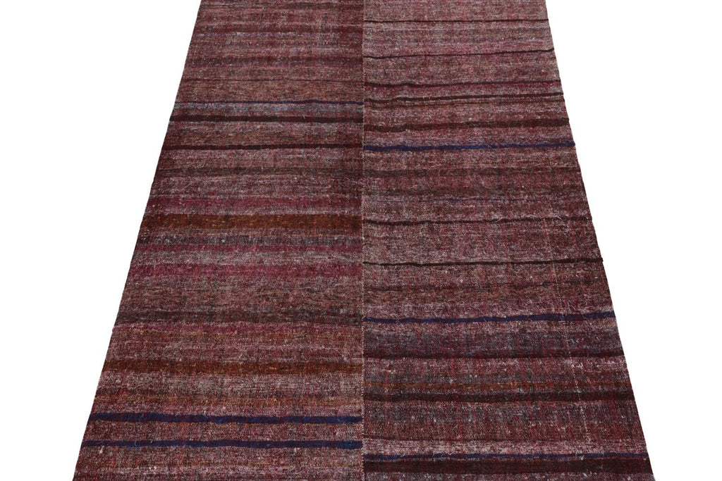 Vintage Paneled Kilim In Purple, Blue And Brown Stripe Patterns