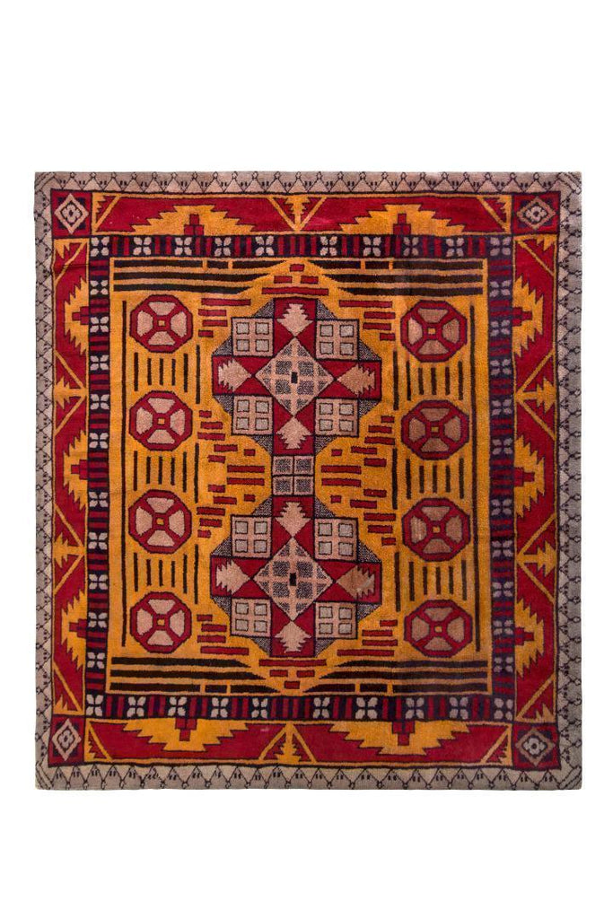 Hand-Knotted Antique Axminster Rug In Gold And Red Medallion Pattern