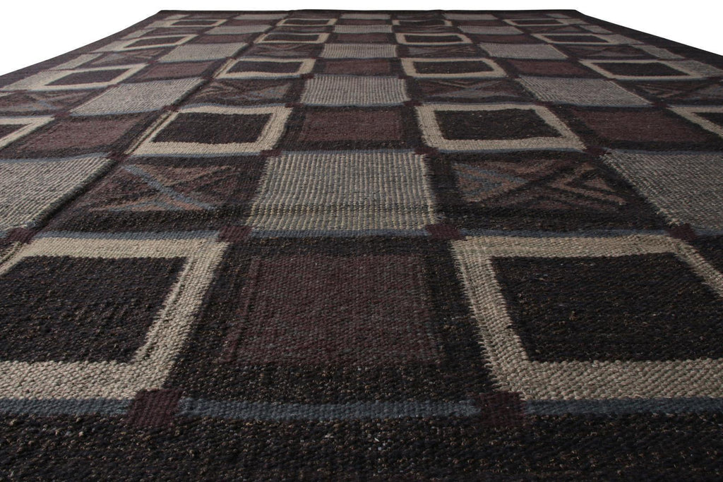 Scandinavian Flat Weave Gray Earth Tone Purple Geometric Rug