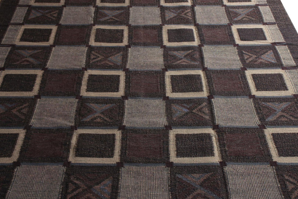 Scandinavian Flat Weave Gray Earth Tone Purple Geometric Rug