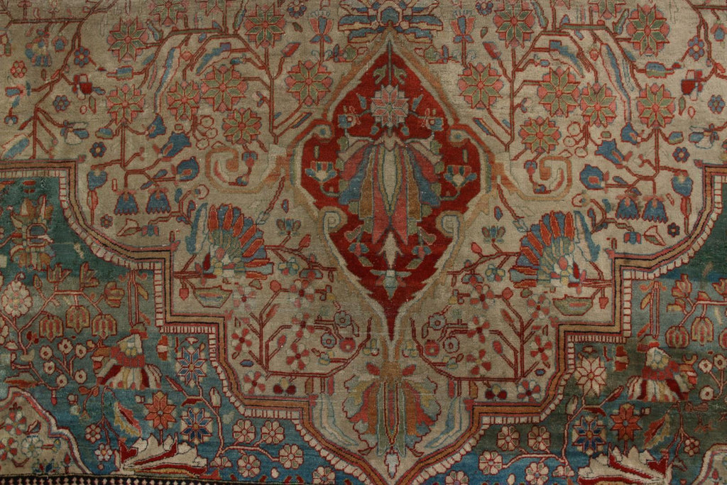 Hand-Knotted Antique Mohtashem Rug In Beige-Brown And Red Floral Medallion Pattern