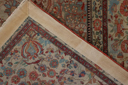 Hand-Knotted Antique Mohtashem Rug In Beige-Brown And Red Floral Medallion Pattern