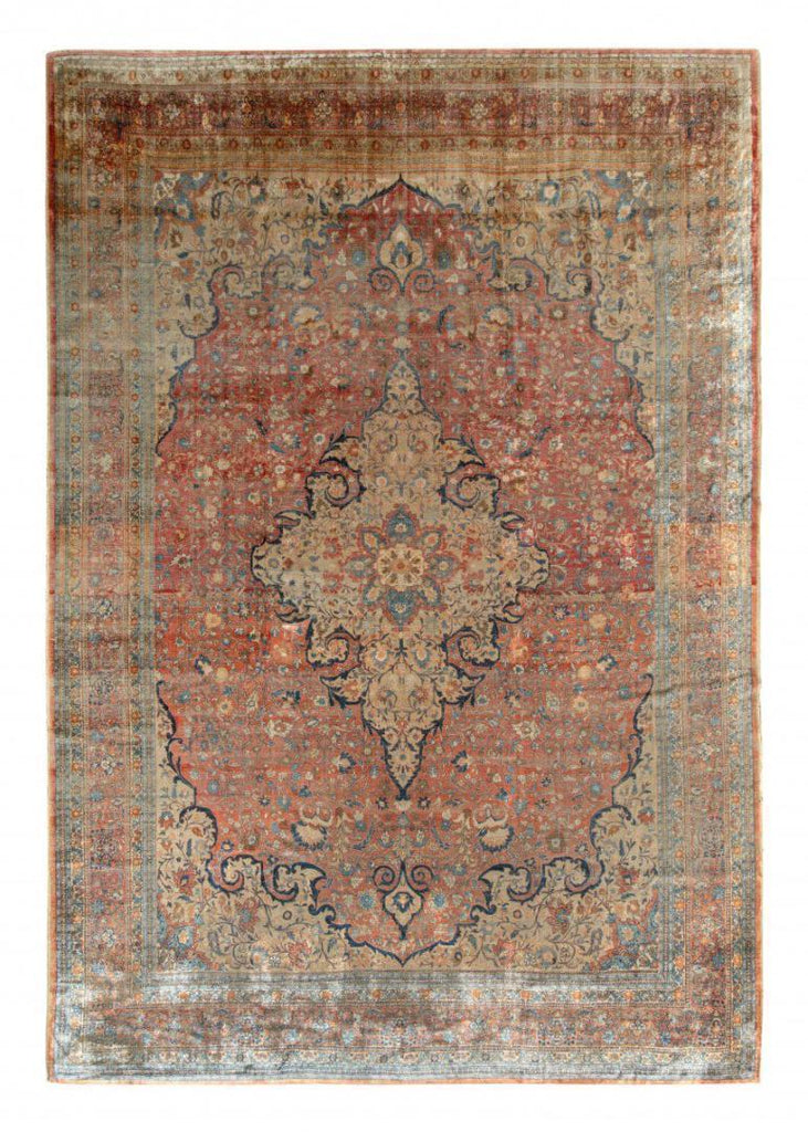 Hand-Knotted Antique Tabriz Persian Rug In Orange, Beige-Brown Medallion Pattern