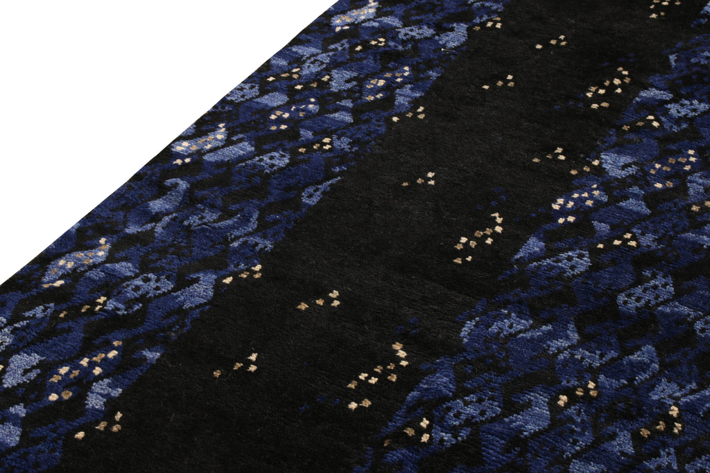 Rug & Kilim's Scandinavian Style Rug In All Over Blue, Black Geometric Pattern - 168"