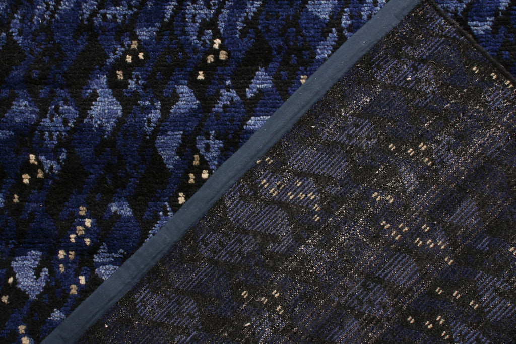 Rug & Kilim's Scandinavian Style Rug In All Over Blue, Black Geometric Pattern - 168"