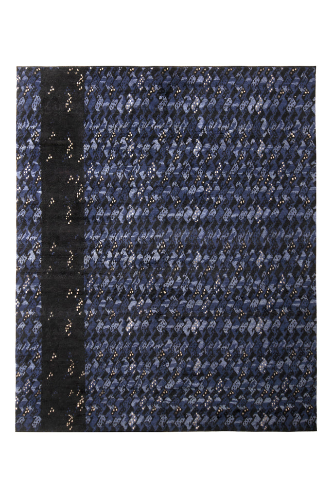 Scandinavian Rug In Black And Blue Geometric Pattern