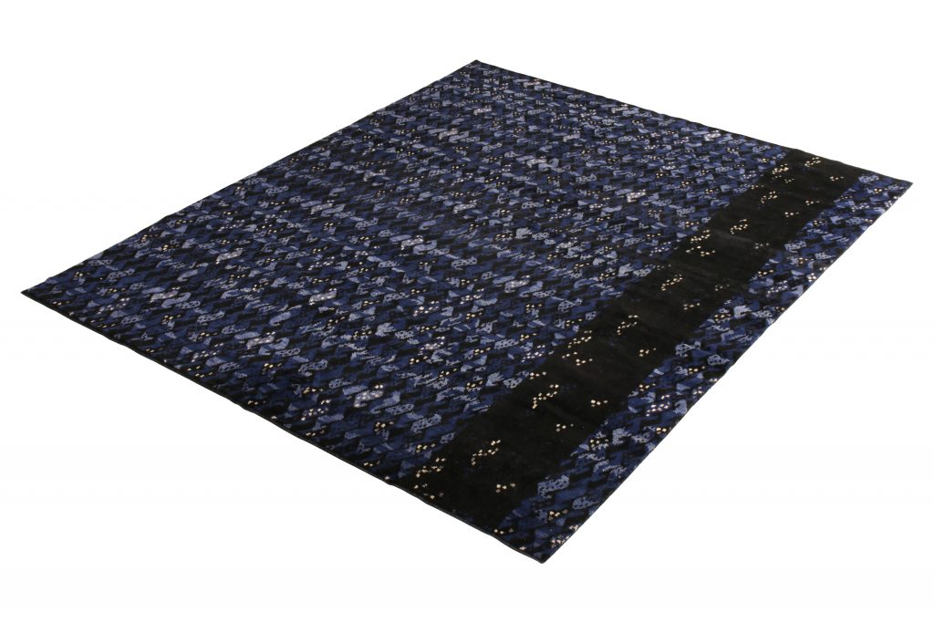 Scandinavian Rug In Black And Blue Geometric Pattern