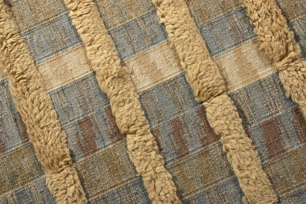 Scandinavian Rug Striped High-Low Beige Blue Pattern