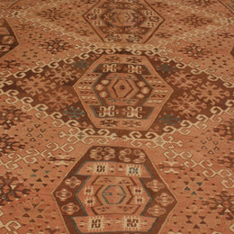 Vintage Mid-Century Kayseri Beige Brown And Rustic Pink Wool Kilim Rug “ 19718