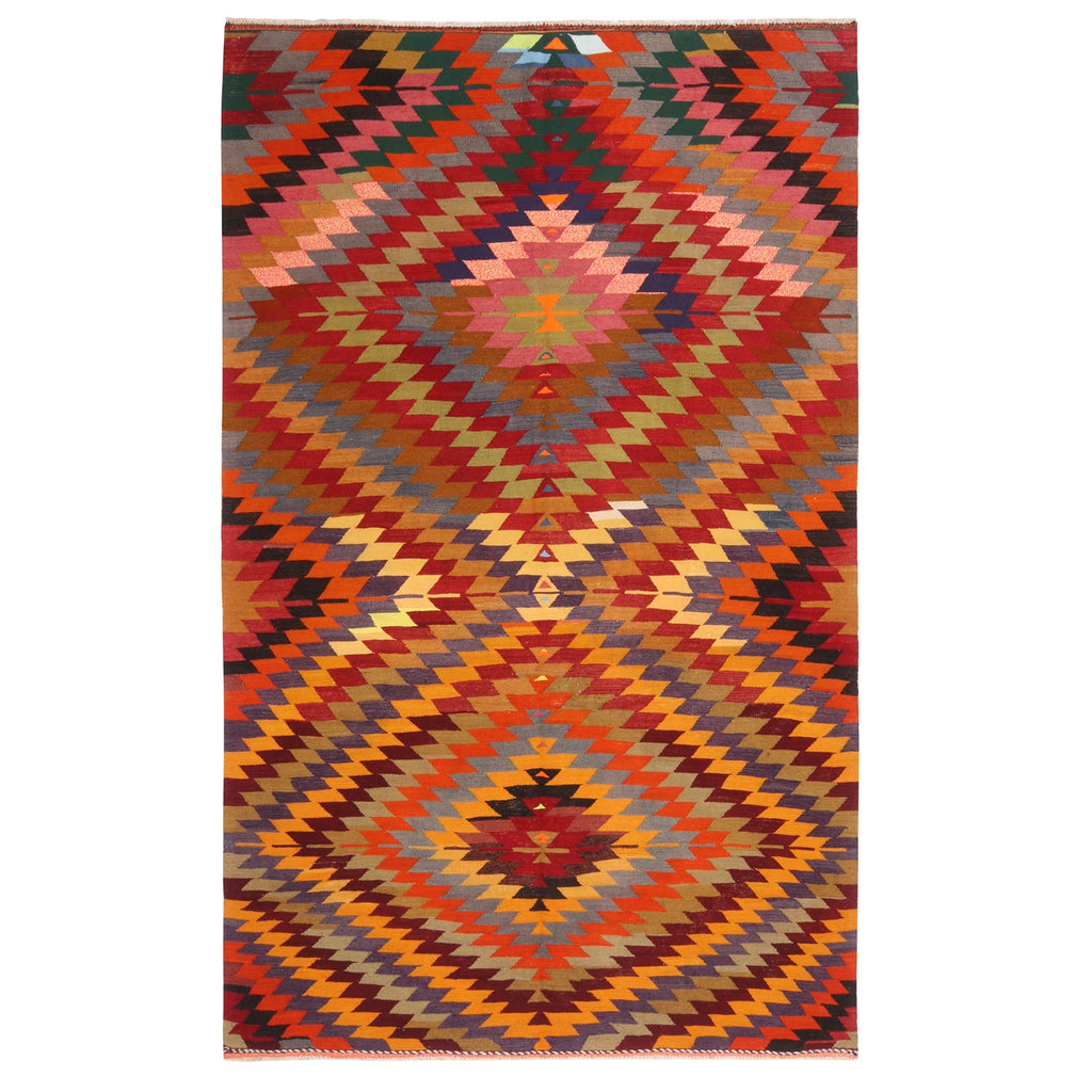 Vintage Mid-Century Geometric Multicolor Wool Kilim Rug 19787