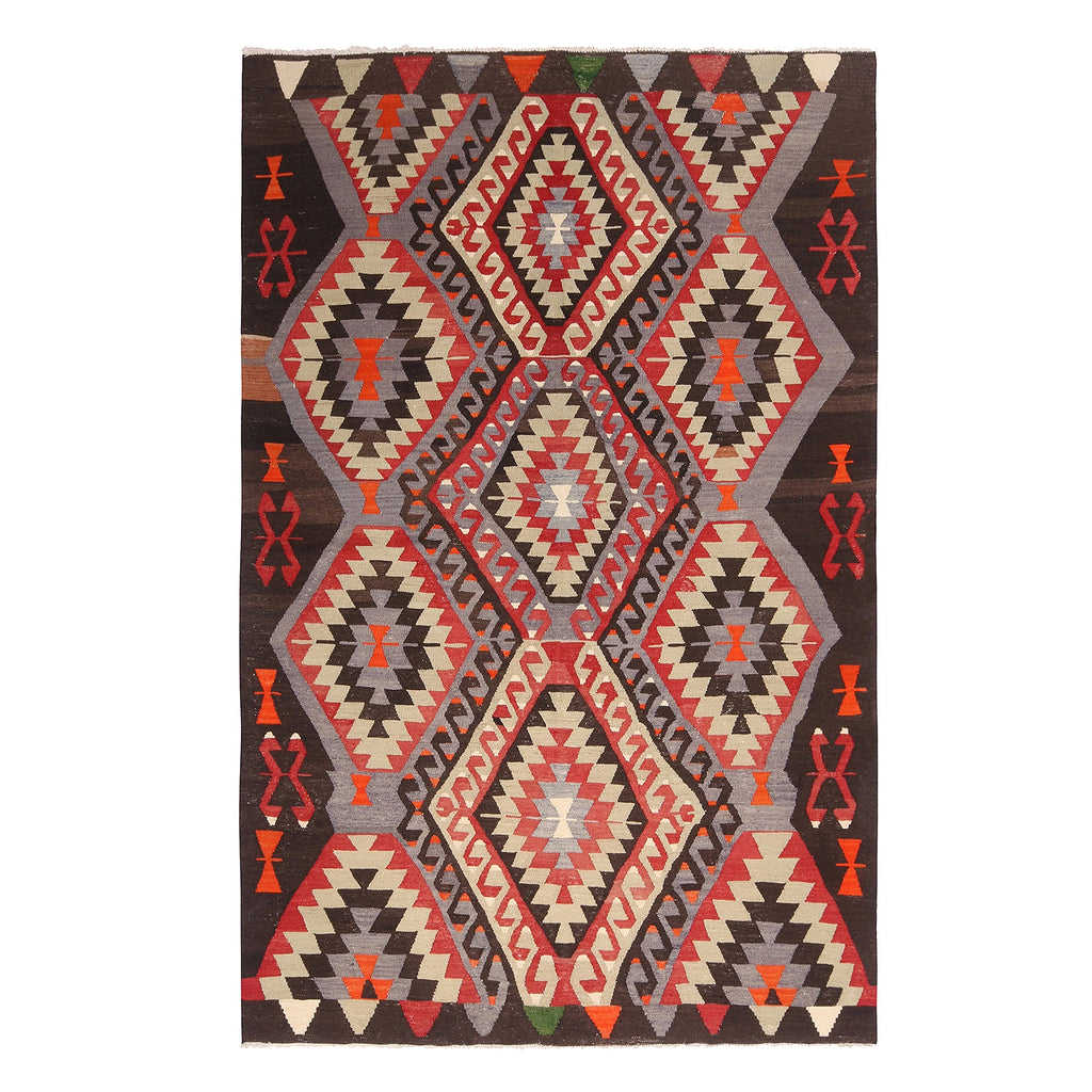 1940S Vintage Kilim In Blue, Red And Beige-Brown Tribal Pattern